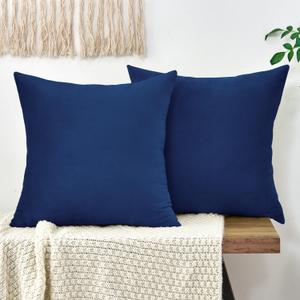 Throw Pillow Covers Decorative Velvet Set of 2 20x20 Inch Pillow Covers, Soft Navy Blue Pillowcases for Couch Sofa Bed Living Room, Farmhouse Home Boho Decor, Square Accent Cushion Covers