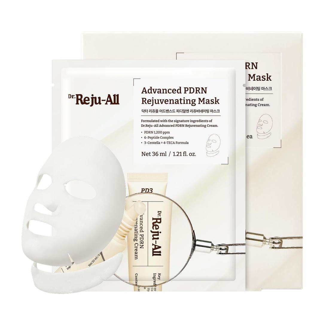 Dr.Reju-All Advanced PDRN Rejuvenating Mask - Face & Neck Korean Sheet Mask with 1,200 ppm PDRN, Collagen & Copper Peptides - Hydrating & Soothing, Skin Repair (1.2 Fl Oz x 4EA)