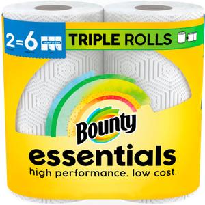 Bounty Essentials Select-A-Size Paper Towels, White, 2 Triple Rolls = 6 Regular Rolls