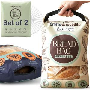 Reusable Bread Bags for Homemade Bread - 2 Pack Food Grade Storage for Sourdough Bread with Transparent Window, Date Area, Ventilation Hole to Keep Fresh - Loaf Keeper for Bakers - Washable (Blue)