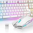 RedThunder K10 Wireless Gaming Keyboard and Mouse Combo, LED Backlit Rechargeable 3800mAh Battery, Mechanical Feel Antighosting Keyboard + 7D 3200DPI Mice for PC Gamer (White)