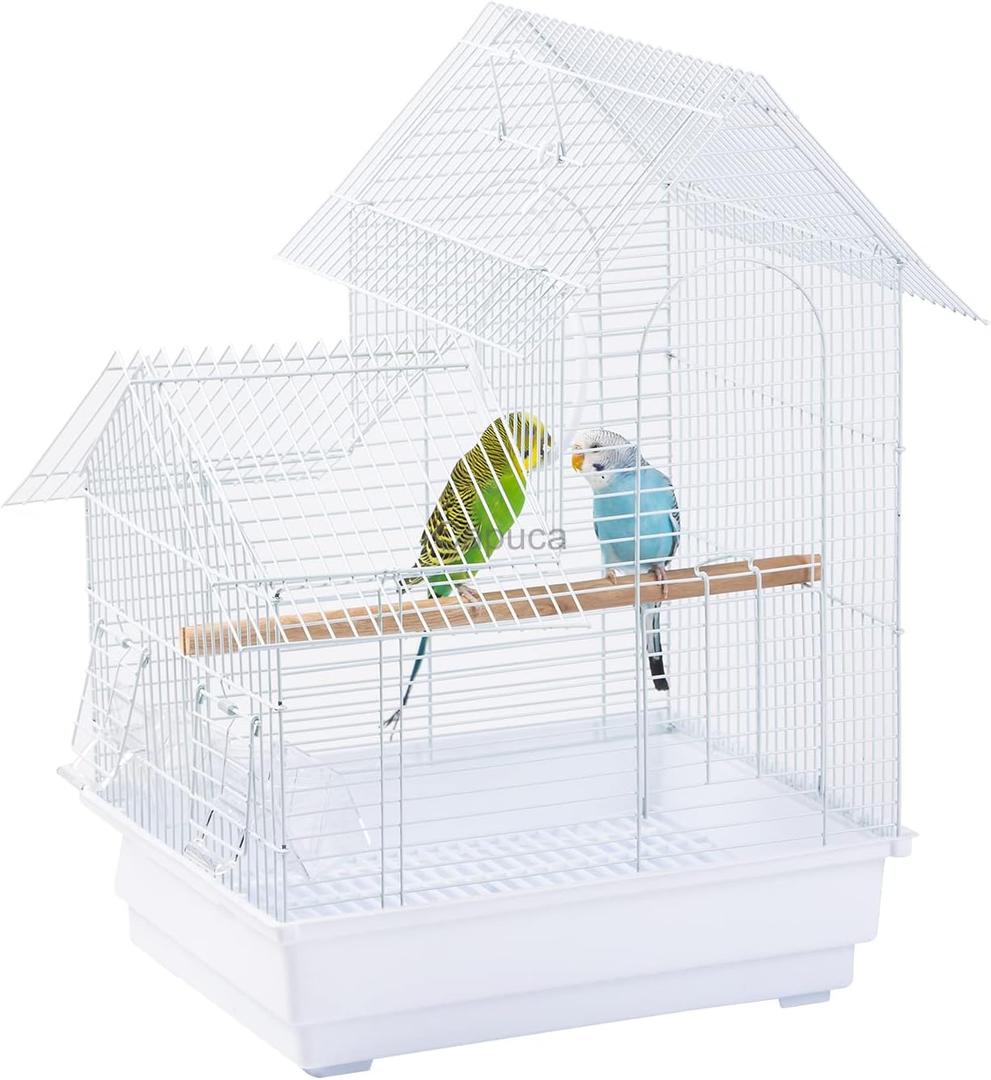 Small Bird Travel Cage - The Lightweight Small Birds Starter Kit with Birdcages and Accessories Great for Parakeets Lovebirds Parrotlets Finches Canaries (White 14.5"L x 13.3"W x 16.5"H)