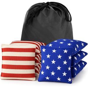Cornhole Bags Set of 8, Bean Bags for Cornhole Game, Weather Resistant Corn Hole Bags, Waterproof Outdoor Backyard Tailgate Party Games, Includes Durable Carry Case (Stars/Stripes)