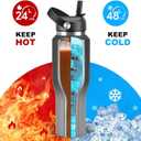 SENDESTAR 40oz Stainless Steel Water Bottle(Cold for 48 Hrs, Hot for 24 Hrs),Double Wall Vacuum Insulated Bottle with Straw Lid, Spout Lid and Flex Cap, Fit in Any Car Cup Holder，Grey-B