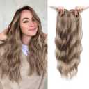 UDU 20inch Wavy Hair Toppers for Women with Thinning Hair Ombre Highlight Synthetic Wig Clip In Topper Wiglets with Fringe Bang Add Volume
