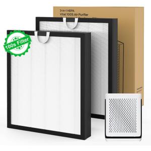 Vital 100S Replacement Filter Compatible with LEVOIT Vital 100S Air Purifier, 3-in-1 H13 True HEPA, High-Efficiency Activated Carbon Vital 100S-RF Filter, Replace Part, 2 Pack, White