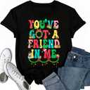 You've Got A Friend in Me Shirt Women Funny Letter Print Friends Tops Cute Vacation Holiday Short Sleeve Graphic Tees (Black, L)