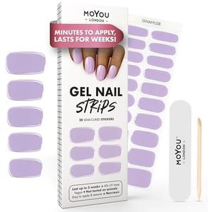 MOYOU LONDON Semi Cured Gel Nail Strips - 20 Pcs. Waterproof Gel Nail Wraps, Cures in Sunlight or UV/LED Lamp, Lasts Up to 2+ Weeks, Stretchable, Easy to Apply & Remove, Vegan & Cruelty-Free Pack of 4 (Purple Pastel)