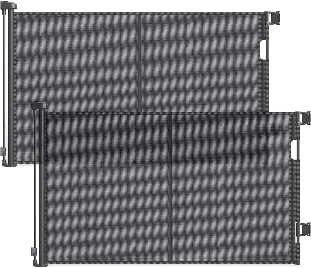 2 Pack Reinforced Retractable Baby Gates for Doorways, 60" Wide Retractable Dog Gate with Support Rods - Prevent Crawling Under, 5 Ft Wide Indoor Outdoor Retractable Gate Mesh Gate for Stairs, Black