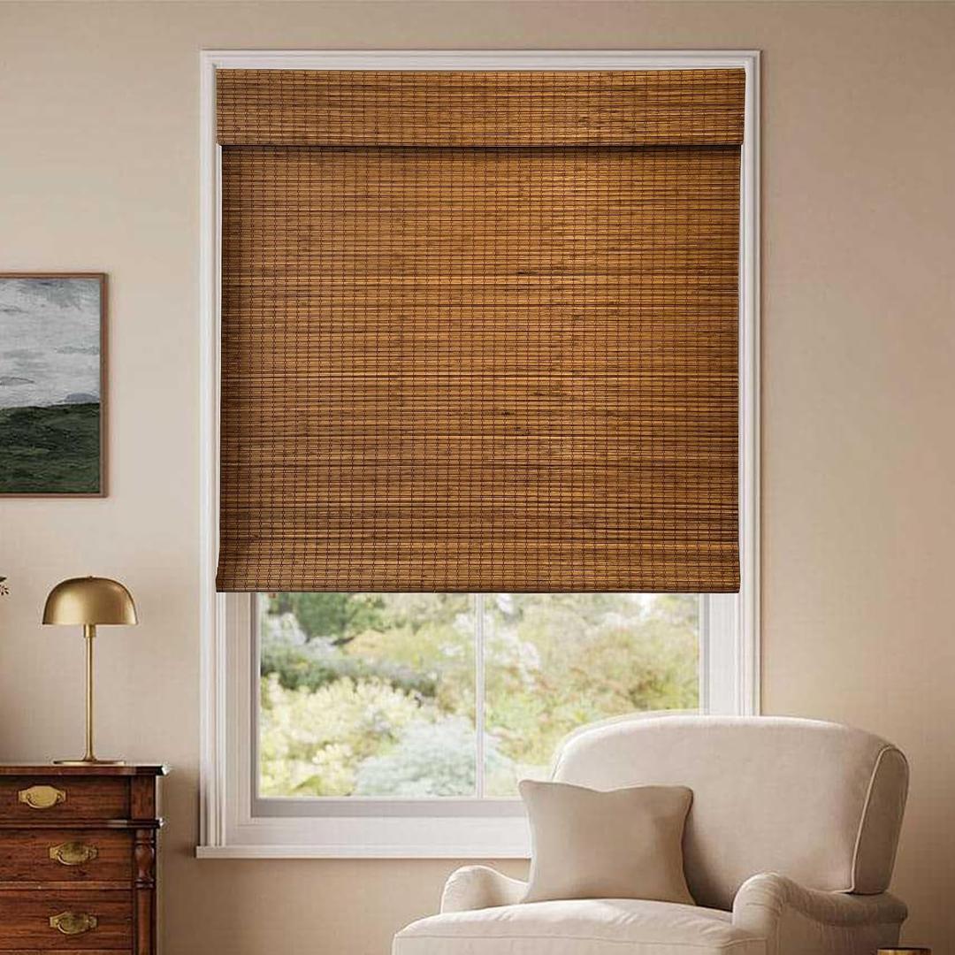 Niche Blinds Cordless Roman Shades, Pure Natural Bamboo, Light Filtering Blinds for Window Treatment, Privacy Yellow-Brown 22x48in