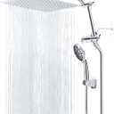 Hibbent All Metal Shower Head, 8'' High Pressure Rain Shower Head, Handheld Showerhead Combo for Bathroom, 16'' Adjustable Shower Extension Arm, 7 Sprays, 71'' Hose, Adhesive Showerhead Holder, Chrome