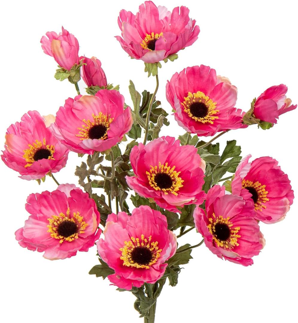 28.3" Pink Artificial Flowers Poppy Flowers 3Pcs Silk Fake Poppy Flowers Real Touch Faux Poppies Spring Flower Long Stem Arrangement with 4 Heads for Party Centerpiece Bouquet Table Home Decoration