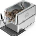 Enclosed Stainless Steel Cat Litter Box with Lid, XL Metal Litter Box for Big Cats, Extra Large Cat Toilet with High Side, Non-Stick, Anti-Leakage, Odorless, with Cats Litter Mat & Litter Scoop (XL-23.6"x15.7"x15.7")