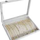 Necklace Organizer Box with Clear Lid Velvet Tray for Jewelry Storage Display Case, 20 Hooks Glass Top Drawer Insert Necklaces Pendants Dustproof Necklace Jewelry Box Organizer & Tray (Grey)