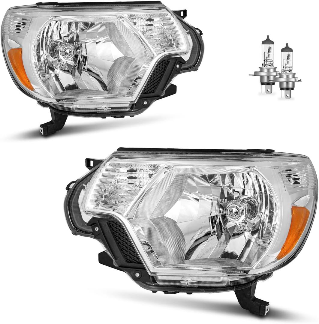 Headlights Assembly for 2012-2015 Toyota Tacoma Headlamp Replacement Chrome Housing Amber Reflector Driver & Passenger Side