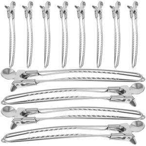 FRCOLOR Stainless Steel Hairdressing Positioning Clips 12Pcs Metal Styling Clamps Mini Sectioning Clips for Salon and Home Haircuts