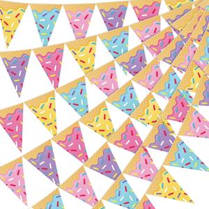 Faccito 5 Pcs Donut Party Decorations Ice Cream Donut Pennant Banner Candyland Birthday Garland Ice Cream Triangle Flags Banner for Sweet Birthday Party Supplies