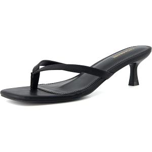 Kitten Flip Flop Thong Low Heels for Women Square Open Toe Slip On Heeled Sandals (9, Black)