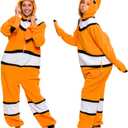 Funziez! Sea Creatures Onesie Lobster, Clown Fish, Hammerhead Shark, Octopus, Squid - Plush Adult Animal Costume Jumpsuit (X-Large, Orange)