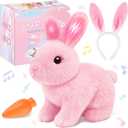 Realistic Bunny for Kids - Interactive Hopping Bunny Toy Set with Bunny Ears, Electric Lifelike Robot Rabbit that Move, Walking Barking and Wagging Tail Bunby Stuffed Animal with Sounds, Pink