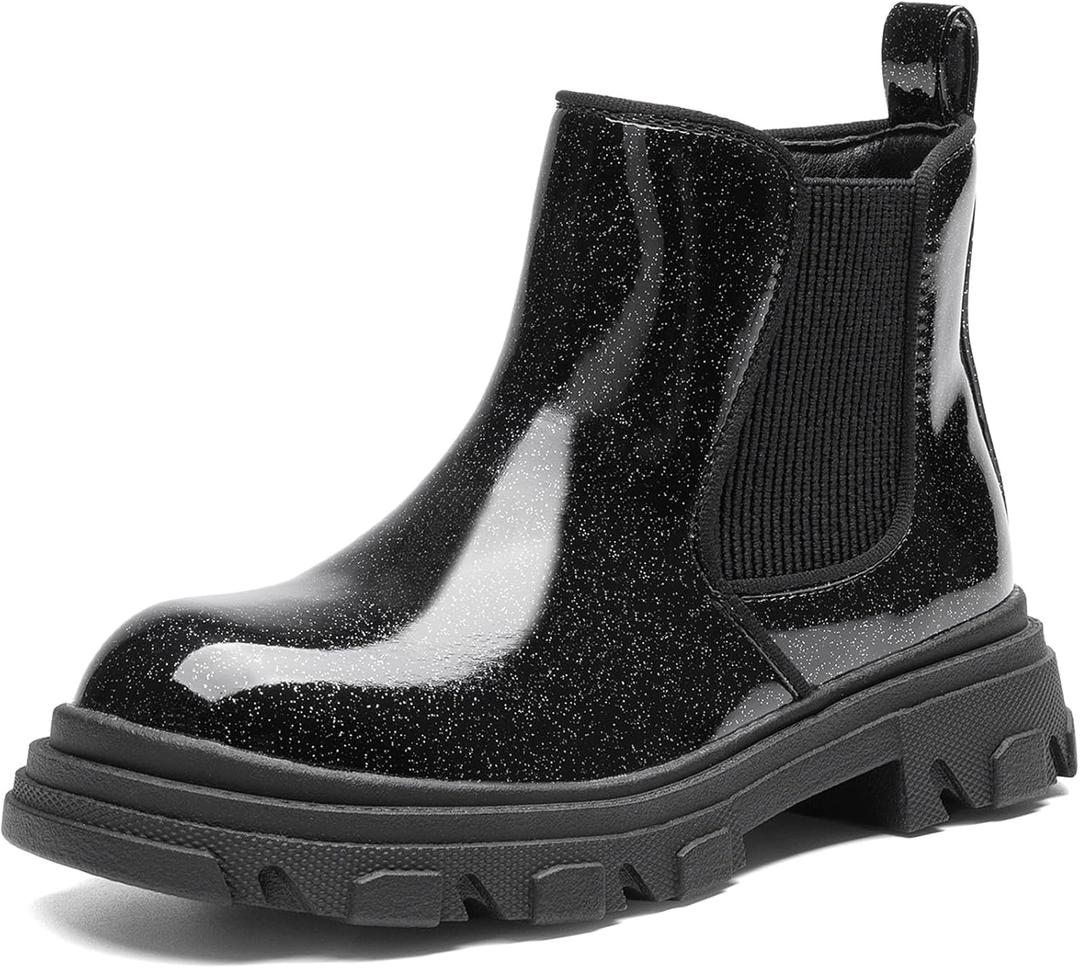 DREAM PAIRS Girls Chelsea Boots Side Zipper Lug Sole Ankle Booties Toddler/Little Kid/Big Kid (All Black) 5