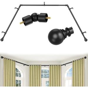 Bay Window Curtain Rods 100 to 207 Inch for Windows,1 Inch Adjustable Center Curtain Rods 36 to 89 Inches and 32 to 59 Inch Side Rods,Heavy Duty with 5 Brackets for Bedroom, Living Room