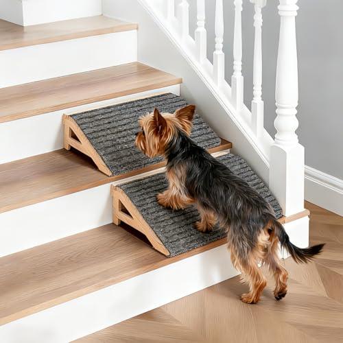 2 Pack Dog Ramp Stairs for Small Dogs – 2-in-1 Solid Wood Pet Ramp & Calf Stretcher, Supports 170lbs, Non-Slip Carpet, Gentle Slope for Senior/Injured/Aging Dogs, Indoor/Gym Use, No Assembly Required