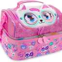Kids Double Decker Cooler Insulated Lunch Bag, Back to School Large Meal Tote for Boys, Girls, Men, Women, with Adjustable Strap, Cat