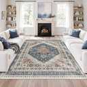 zesthome 6x9 Area Rug, Super Soft Washable Rugs for Living Room, Non-Slip Stain Resistant Vintage Rugs, Ultra-Thin Large Area Rugs (Navy Blue/Red,6'x9')