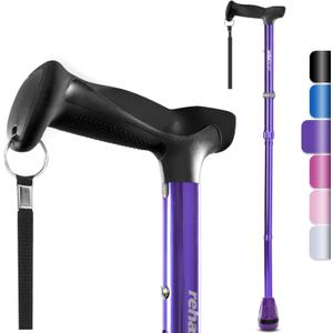 Walking Cane, Folding, Adjustable, Lightweight, Walking Canes for Men & Women, Soft Ergonomic Handle, Heavy Duty All Terrain Tip, Walking Sticks for Seniors & Adults with Travel Bag (Purple)