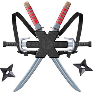 Ninja Kids Swords and Weapons Backpack Toy Set with Katana Swords, SAIS, Shuriken Toss and Holder for Dress-Up, Cosplay and Role Play Parties
