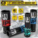 14-Piece 1/2" Drive Impact Socket Set, 10-24mm Thicker Deep Sockets with Storage Case and 1/2 to 1/4 Impact Wrench Adapter, Metric 6 Point Socket Set for Automotive and Home