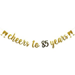 Cheers to 85 Years Banner ,Pre-Strung,Gold and Black Glitter Paper Party Decorations for 85th Wedding Anniversary 85 Years Old 85TH Birthday Party Supplies Letters Black and Gold Betteryanzi