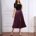 GOOBGS Women's Pleated A-Line High Waist Swing Flare Midi Skirt (XXL)