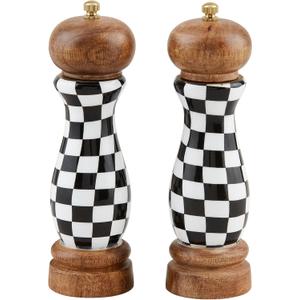 Mud Pie Checked Salt Pepper Grinders; 8" x 2 1/4" dia