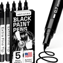 ARTISTRO Black Paint Pens for Rock Painting, Stone, Ceramic, Glass, Wood, Tire, Fabric, Metal, Canvas. Set of 5 Water Based Black Markers for Acrylic Painting Extra Fine Point Tip