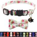 Pipidog Cat Collar Breakaway with Bell and Accessories, Printing Kitten Collar Bowtie for Kitty 19 Colors Adjustable 7.5-11in(Watermelon)
