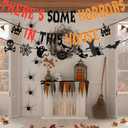 Pre-Strung There's Some Horrors In This House Banner with Pumpkin Skull Spider Web Bat Witch Ghost Sign for Halloween Party Decorations Home Office Classroom Indoor Wall Mantel Fireplace Backdrop