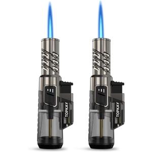 TOPKAY 2 Pack Torch Lighter Jet Flame Butane Lighter Refillable Mini Torch Lighter for Candles Grill BBQ Fireworks Camping (NO PREFILLED)