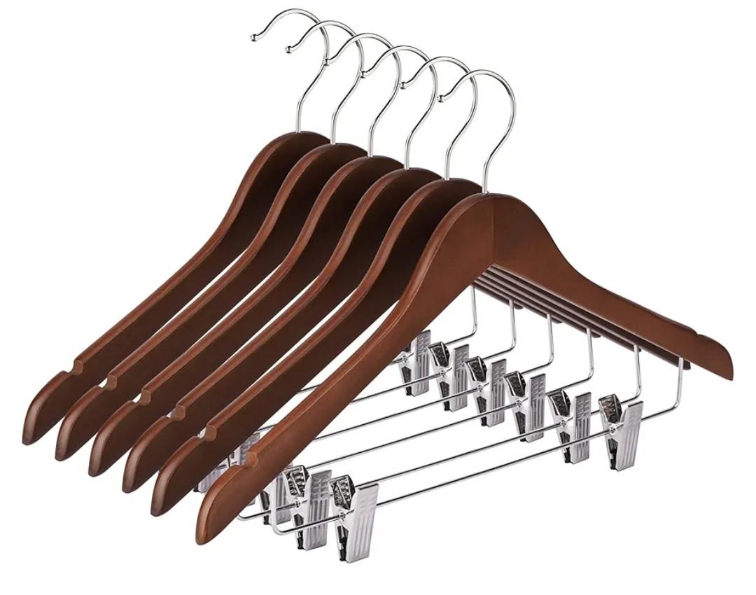 Ulimart Wooden Hangers with Clips 12 Pack Wooden Pants Hangers,Skirt Hangers with Adjustable Clips,Hangers for Pants,Jeans,Slacks,Shorts（Walunt）