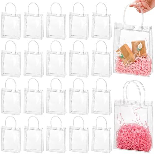 Youeon 40 Pcs Clear PVC Gift Bags with Handles 9.1x6.7x2.7 Inch, Reusable PVC Gift Wrap Bags, Clear Tote Bag, Shopping Bags for Merchandise, Retail, Boutique, Party Favors, Wedding, Birthday