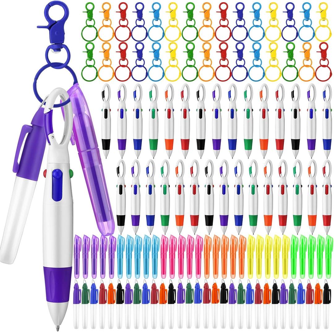 Fulmoon 120 Pcs Nurse Pen Set for Badge Accessories Retractable Ballpoint Pen Mini Highlighters Permanent Marker Nursing Keychain Clip Nurse Gifts Bulk for Women Appreciation Gift(Bright Colors)