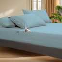 Deep Pocket Full Fitted Sheet with Straps - Fits Mattresses Up to 21" Thick - 3 Piece Bed Sheets - Moisture Wicking, Cooling & Soft Fitted Sheet & Pillow Cases (Light Blue)