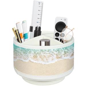 TV Remote Control Holder for Table, 360 Swivel Pen Holder for Desk Organizers and Accessories, Nightstand Organizer Caddy for Media Controllers/Office Supplies, Bedside Decorations for Living Room (Beach)