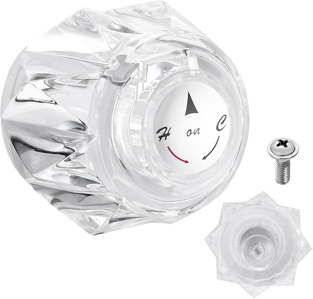 Faucet Handle Replacement Compatible with Delta Faucet RP2391 Single Clear Knob Handle Kit with Button and Set Screw, Acrylic