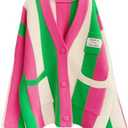 JASCLS Women's Long Sleeve Color Block Chunky Cable Knitted Oversized Sweater Cardigans for Women M/L