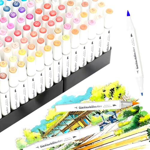 Ginflash Brush & Fine Art Markers Pen Sketch Alcohol Based Markers Dual-Tipped Manga Drawing Coloring Marker Art Supplies for Artist (80)