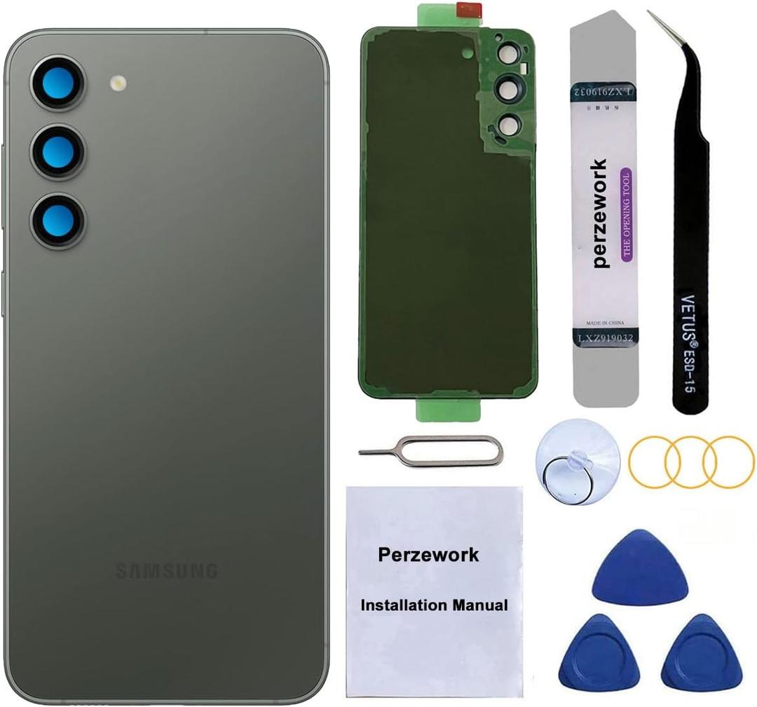 Rear Back Glass Replacement for Samsung Galaxy S23 with Reparing Toolkit and Manual (Green)