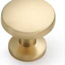 Amerdeco 10 Pack Brushed Brass Cabinet Knobs Single Hole Cabinet Pulls Round Kitchen Cabinet Knobs Drawer Knobs Dresser Knobs and Pulls for Bathroom Cabinets ZH0051