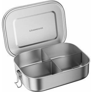 G.a HOMEFAVOR Stainless Steel Bento Lunch Box, Metal Lunch Container with 4-Compartment, 1400 ml, Ideal for Work & Travel, Meal Prep, Leak Proof, Dishwasher Safe